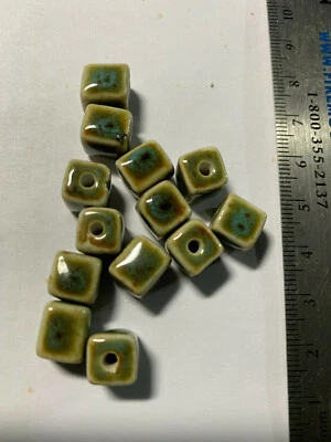 Raku Ceramic Porcelain Beads Blue Green Orange Gray Pink - Image 1 of 4