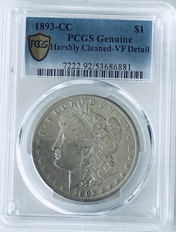 1893-CC Morgan Silver Dollar PCGS VF Detailed Key Date Coin - Image 1 of 4