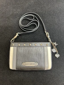 Harley Davidson Leder Umhängetasche/Hüfttasche Color Block schwarz Nieten H1 - Bild 1 von 19