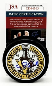Craig Patrick signed Pittsburgh Penguins 1992 Stanley Cup Champs Puck JSA COA - Picture 1 of 2