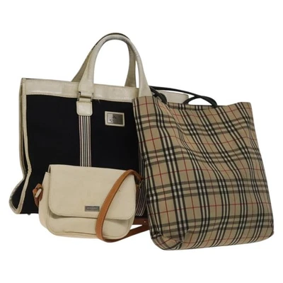 BURBERRY Nova Check Bolso de Hombro Lona Nylon Juego de 3 Beige Azul Marino Auténtico bs28524 Foto 1 de 4