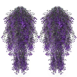Musdoney 2Pack Artificial Hanging Plants Fake Ivy Vine Plant Purple - Picture 1 of 6