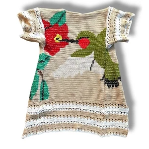 Handarbeit gehäkelt Staubtuch lange Strickjacke Colorblock offen Boho Hippie Kolibri - Bild 1 von 4