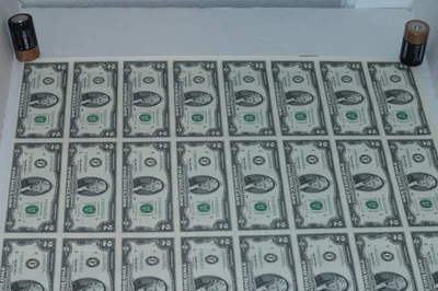 $2 Two Dollar Bills Uncut Sheet of 32 Uncirculated Notes 1995 Atlanta "F" - Image 1 of 4