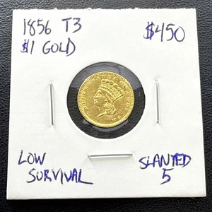 1856 1 $ Princess Head Gold Dollar Type 3 / III | PHILADELPHIA MINT | SLANTED 5 - Bild 1 von 13