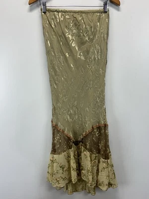 Vtg Velvet Burnout Maxi Skirt 4 Green Brown Forest Fairy Whimsigoth Festival USA - Image 1 of 4