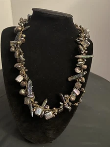 "Collar largo de borlas de perlas de imitación marrón de agua dulce Lariat 19""" - Imagen 1 de 8