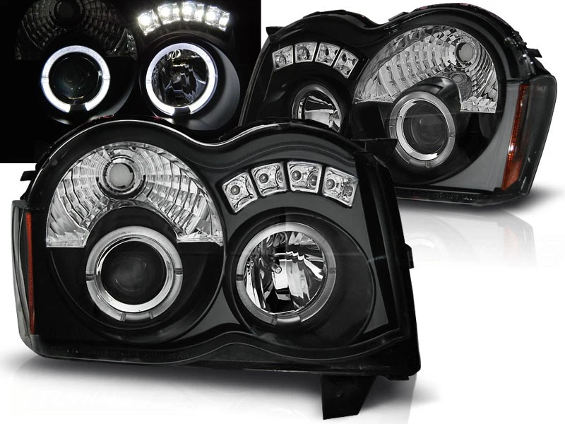 Faros para Chrysler Jeep Grand Cherokee 2008 2009 2010 Angel Eyes negro LHD Foto 1 de 1