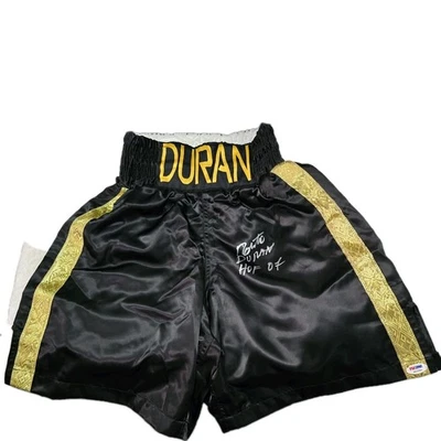Roberto Duran SIGNED Autographed Custom Black BOXING  TRUNKS PSA Authenticity  - Image 1 of 4