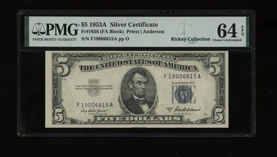 DBR 1953-A $5 plata Fr. Bloque FA 1656 PMG 64 EPQ serie F19006815A Foto 1 de 2