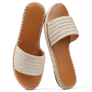 Tscoyuki Raffia Womens Sandals Dressy Summer Flat Sandals Slip On Resort Beac... - Picture 1 of 6