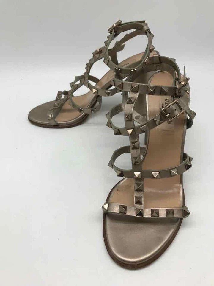 Valentino Gris Talla 37 Rockstud Gladiador Correa Tobillo Tacón Foto 1 de 4