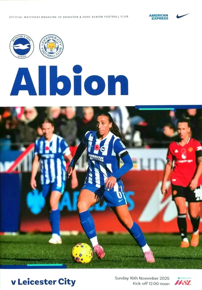 Brighton & Hove Albion v Leicester City WSL 16/11/2025 Official programme V.RARE - Image 1 of 1