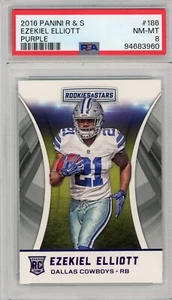 2016 Panini Rookies & Stars Purple RC #186 EZEKIEL ELLIOTT PSA 8 NM-MT Cowboys - Picture 1 of 2