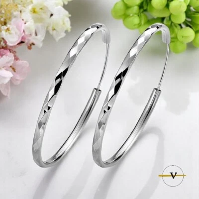 ORECCHINI DONNA A CERCHIO GRANDE IN ARGENTO 925 RODIATO DIAMETRO 5 CM - Immagine 1 di 4