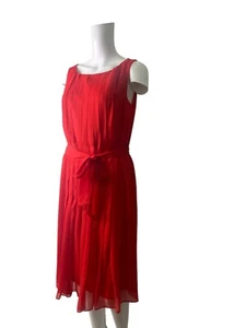 Monsoon Pleated Dress Size 16 Womens EU44 Red Front Tie Button Sleeveless - Picture 1 of 11
