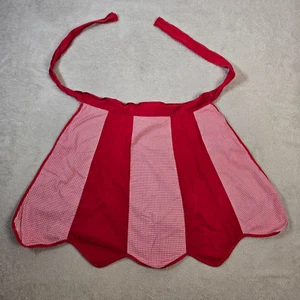 Vintage Half Apron Womens Red Gingham Waist Tie Housewife Kitchen Costume Farm - Picture 1 of 9