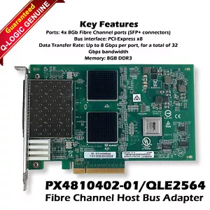 Genuine QLogic QLE2564 4-Ports 8Gbps SFP+ FC PCIe 2.0 x8 HBA Card PX4810402-01 - Picture 1 of 8