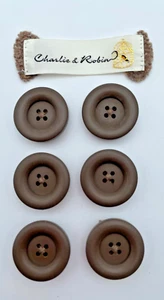 Charlie & Robin Replacement Buttons 4 Hole Flat Round Brown Set Of 6 - Picture 1 of 6