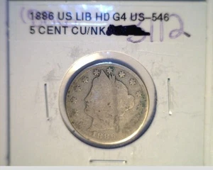 1886 US Liberty Head "V" Nickel, Ave Circ Grade, Cu/Nk (US-546) - Bild 1 von 2