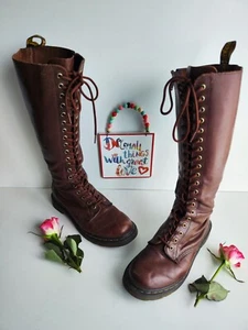 Dr Martens 20 eye 1b60 soft leather tall knee high brown zip boots UK7 EU41 US9 - Picture 1 of 12