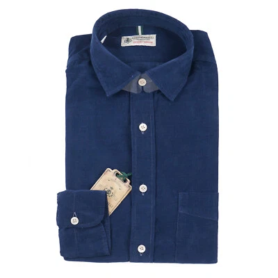 Camisa Luigi Borrelli Ajuste Regular Azul Marino Micro Pana Algodón 15.5 M Nueva con Etiquetas Foto 1 de 4