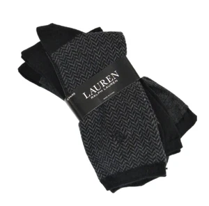 3 PR Ralph Lauren Ladies Socks Crew Embroidered RLL Stretch Cotton Black - NEW - Picture 1 of 1