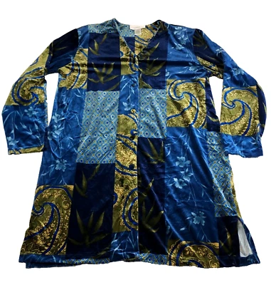 Susan Graver женская рубашка платье Sz XL синий пэчворк бархата наплечные подушечки новый с Ярлыками - Изображение 1 из 4