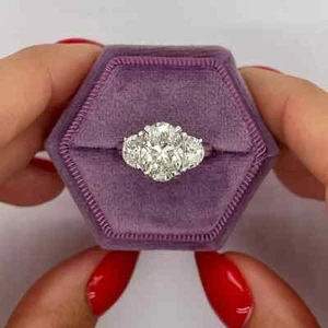 3.90Ct Certified Oval Cut White Natural Diamond 925 Silver Engagement Ring - Picture 1 of 10