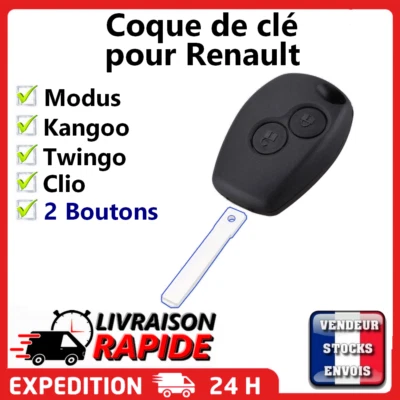 Clé Coque Clef 2 Boutons pour RENAULT : Twingo / Modus / Kangoo 2 / Clio 3