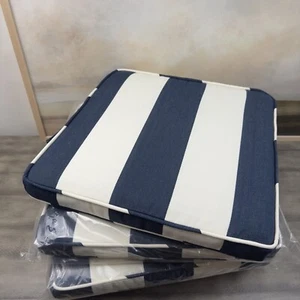 Pottery Barn Piped Outdoor Dining Chair Cushions Blue Stripe 18.5” Set/4 NWOT - Picture 1 of 8