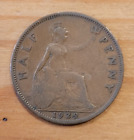 1929 King George V Half Penny 1/2D Coin - Fair.
