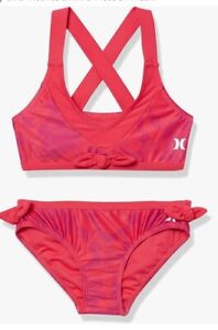 Hurley Girls' Flounce Bikini 2-Piece Swimsuit Candy Pop Pink Size Large 12/13