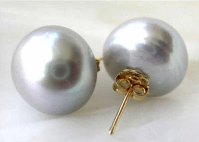 Enormes pendientes de perlas grises genuinas naturales del Mar del Sur de 13-14 mm 872AAA Foto 1 de 2