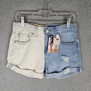 Levi's Girlfriend Shorts Girls 12 Blue White Denim Distressed Cuffed Hem Slim - Picture 1 of 12