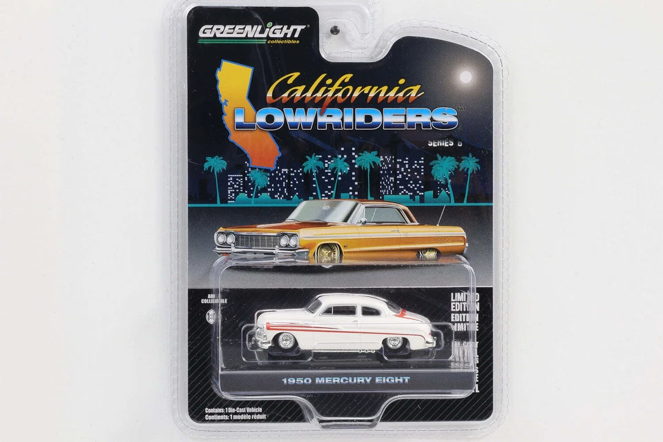 1:64 Greenlight 1963 1950 Mercury Eight Bianco-Rosso California Lowriders Serie - Immagine 1 di 1