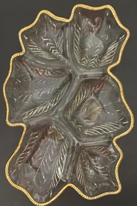 Vtg. Jeanette Glass 6 Section Relish Dish With Gold Beaded Trim - Picture 1 of 9