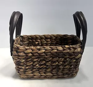 Cesta tejida imitación cuero asas decoración casa de campo ratán pastos marinos - Imagen 1 de 10