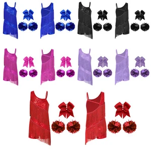 Kids Girls Uniform Hip Hop Dress Rhinestones Dance Outfit Oblique Shoulder Club - Picture 1 of 68