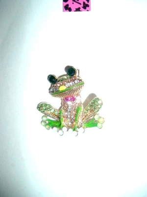 Broche prendedor Betsey Johnson esmalte verde cristales ojos de cristal negro dorado-nuevo con etiquetas Foto 1 de 3