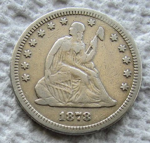 1878 Seated Liberty Quarter Rare Date Full Liberty Fine Detail Cleaned Rim Ding Cover