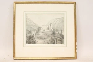 Schlossansicht Studie Kohlezeichnung monogrammiert datiert 1838 (BK7011) - Bild 1 von 11