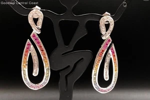 14K White Gold Dangle Earrings W/ Topaz, Ruby, Citrine, & More - Picture 1 of 6