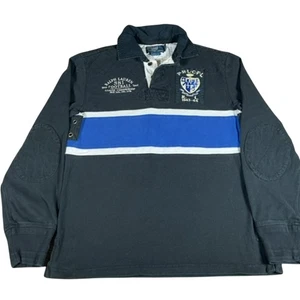 Ralph Lauren Rugby Shirt Men's S Blue Black Long Sleeve 1943-44 & No 10 Patch - Picture 1 of 13