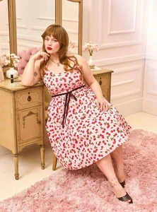 Retro Chic Swing Skirt Dress Women's 4X Cherry Orchard - Picture 1 of 3