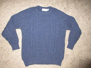Patrick Malin Donegal Irland handgewebter Wollpullover mit Zopfmuster HERREN M blau - Bild 1 von 4