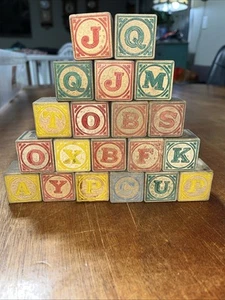 #20 Early 1900 Antique Wooden Alphabet Wood Blocks 1 1/4” - Picture 1 of 11