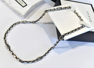 Collar de cadena de eslabones Gucci para hombre firma GG eslabones de 6 mm y 1 cm - 22" - plata 925 Foto 1 de 4