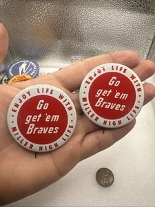 Milwaukee Braves Go Get Em Braves Baseball Pin- Miller High Life Beer 2 Pins -B8 - Picture 1 of 5