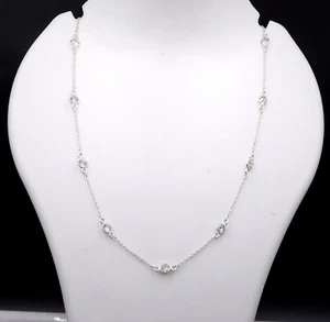 Collana In Argento Sterling 925 Con Gemma Zircone Taglio Bezel Dimensione 19,5" - Foto 1 di 5